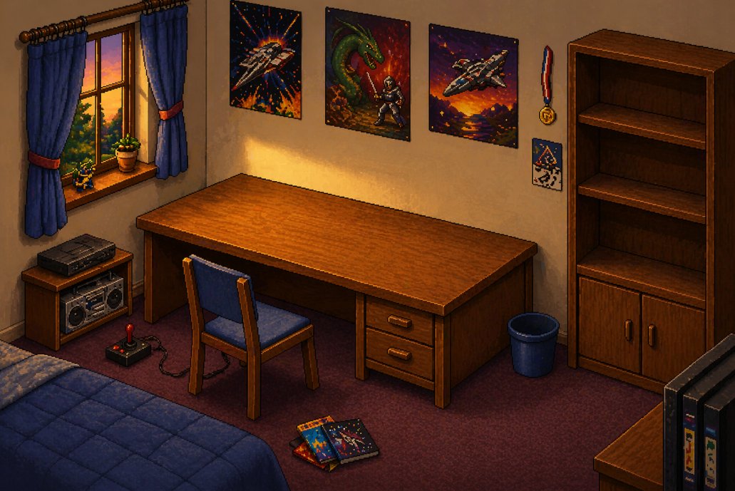 Pixel art bedroom desk